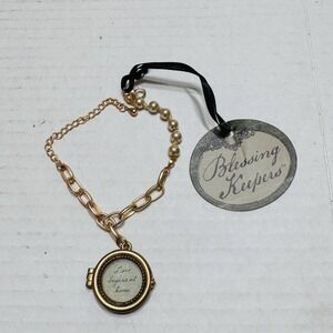 New Locket Bracelet Gold Tone Faux Pearl Demdaco Keepsake Love Begin At Home Vtg